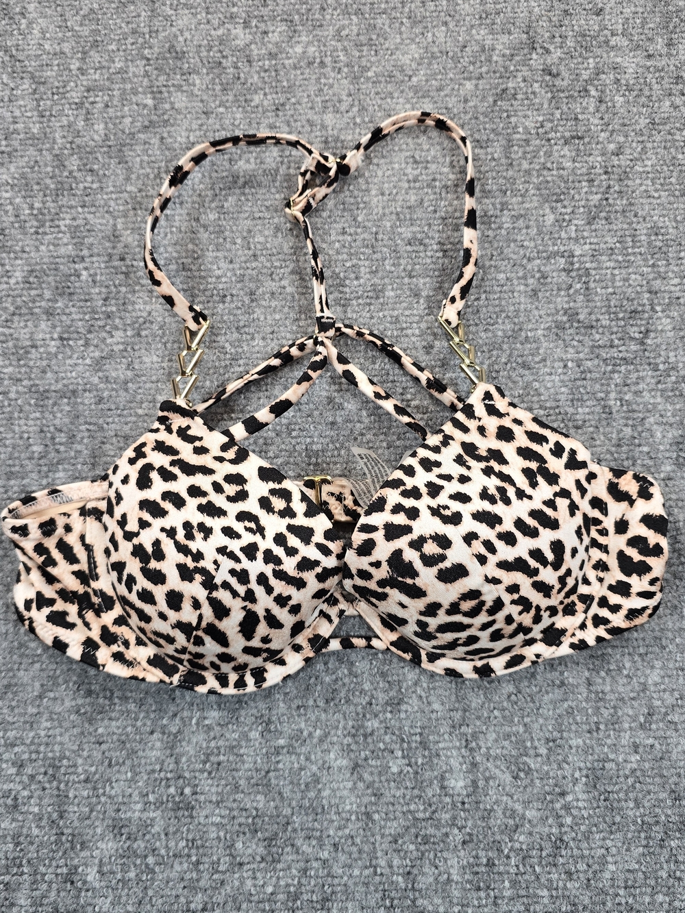 Victoria's Secret 34B Leopard Print Push Up Bikini Top Padded Adjustable Swim